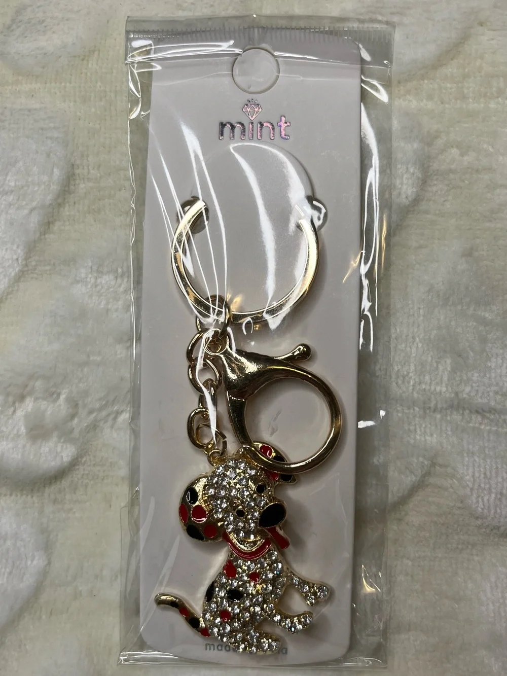Mint Gold Dog Charm Key & Card Holder with Red and Black Accents